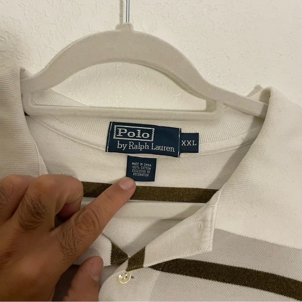 $14 OR 4 for $40 Ralph Lauren Men's White and Brown Striped Polo Shirt XXL READ